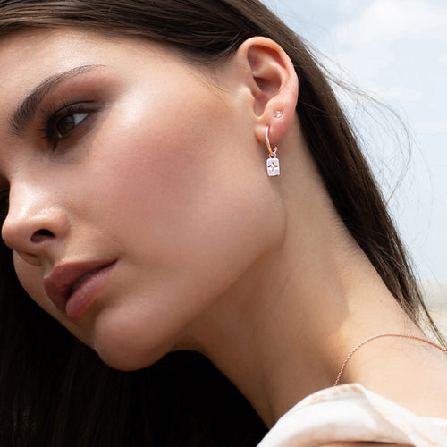 Desert Flower Rectangle Hoop Earrings With White Topaz (5381769461927)