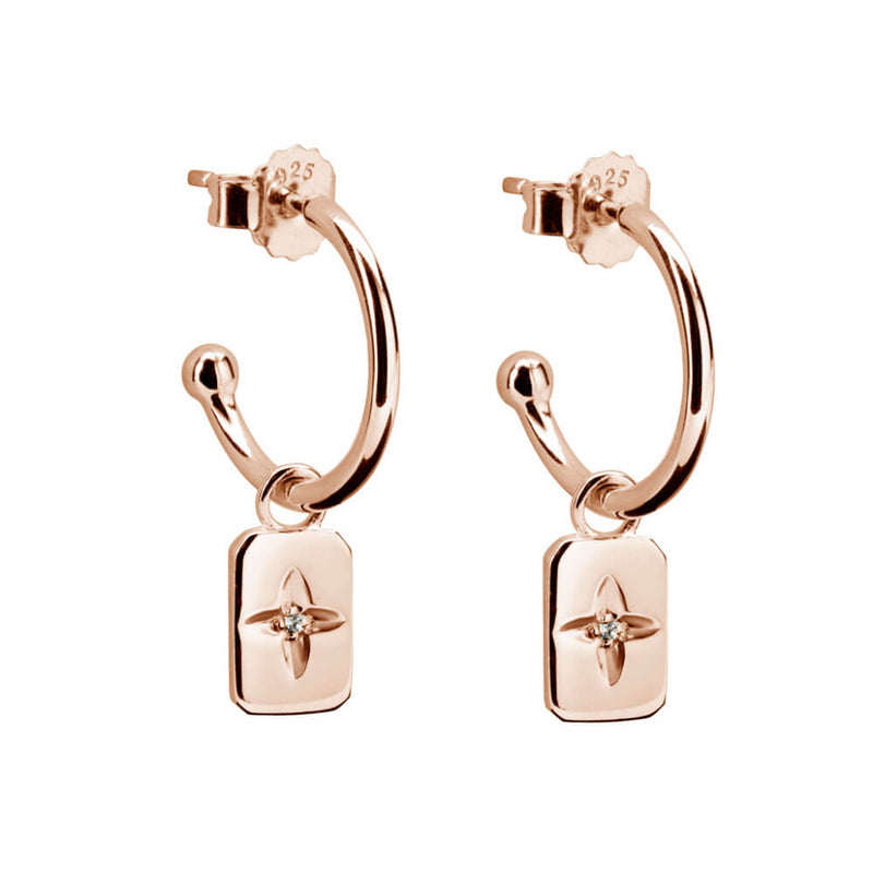 Desert Flower Rectangle Hoop Earrings With White Topaz (5381769461927)