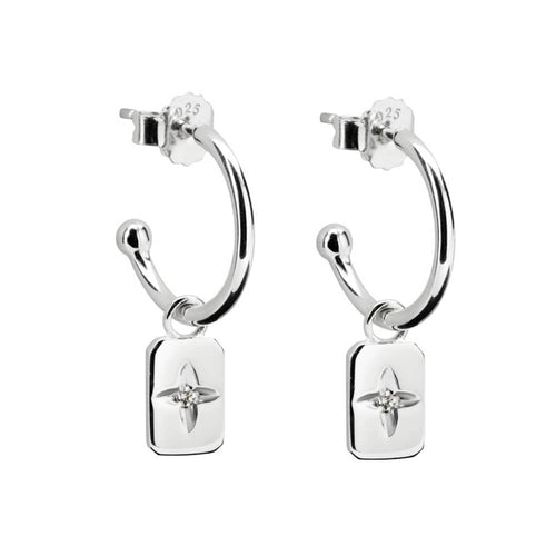 Desert Flower Rectangle Hoop Earrings With White Topaz (5381769461927)