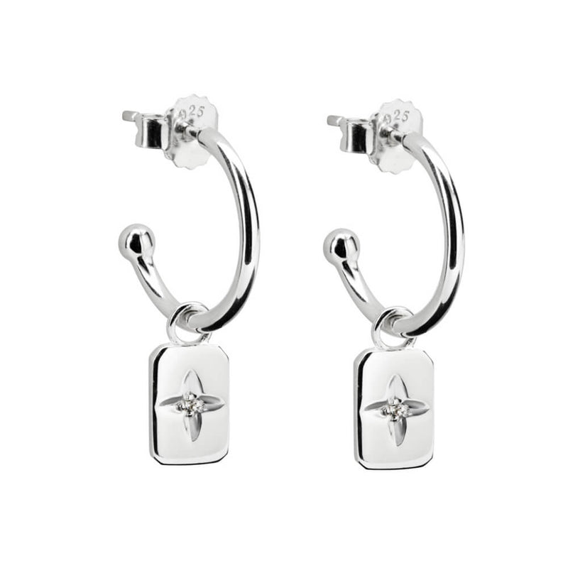 Desert Flower Rectangle Hoop Earrings With White Topaz (5381769461927)