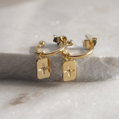 Desert Flower Rectangle Hoop Earrings With White Topaz (5381769461927)