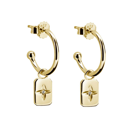 Desert Flower Rectangle Hoop Earrings With White Topaz (5381769461927)