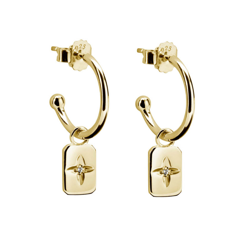 Desert Flower Rectangle Hoop Earrings With White Topaz (5381769461927)
