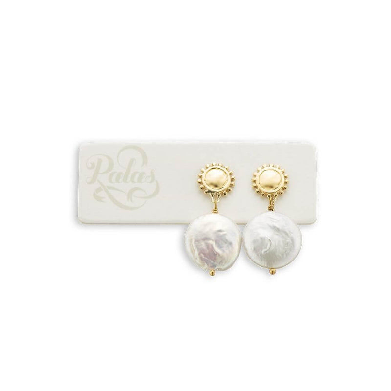 Golden Sun And Moon Pearl Earrings (6811411513511)