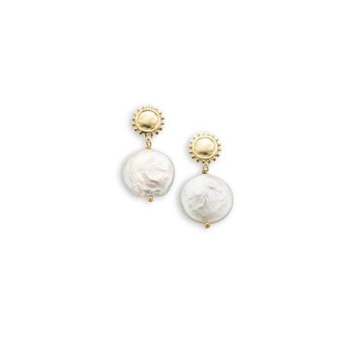 Golden Sun And Moon Pearl Earrings (6811411513511)