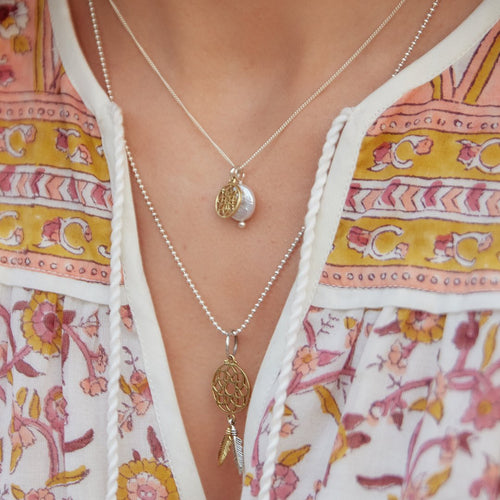 Mandala And Pearl Amulet Necklace